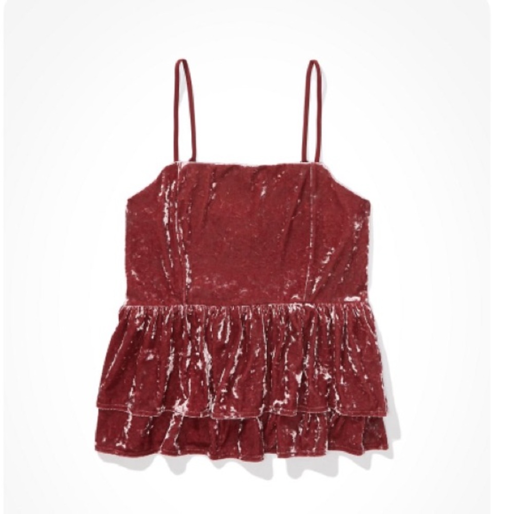 NWOT AE Velvet Tiered Babydoll Peplum Top